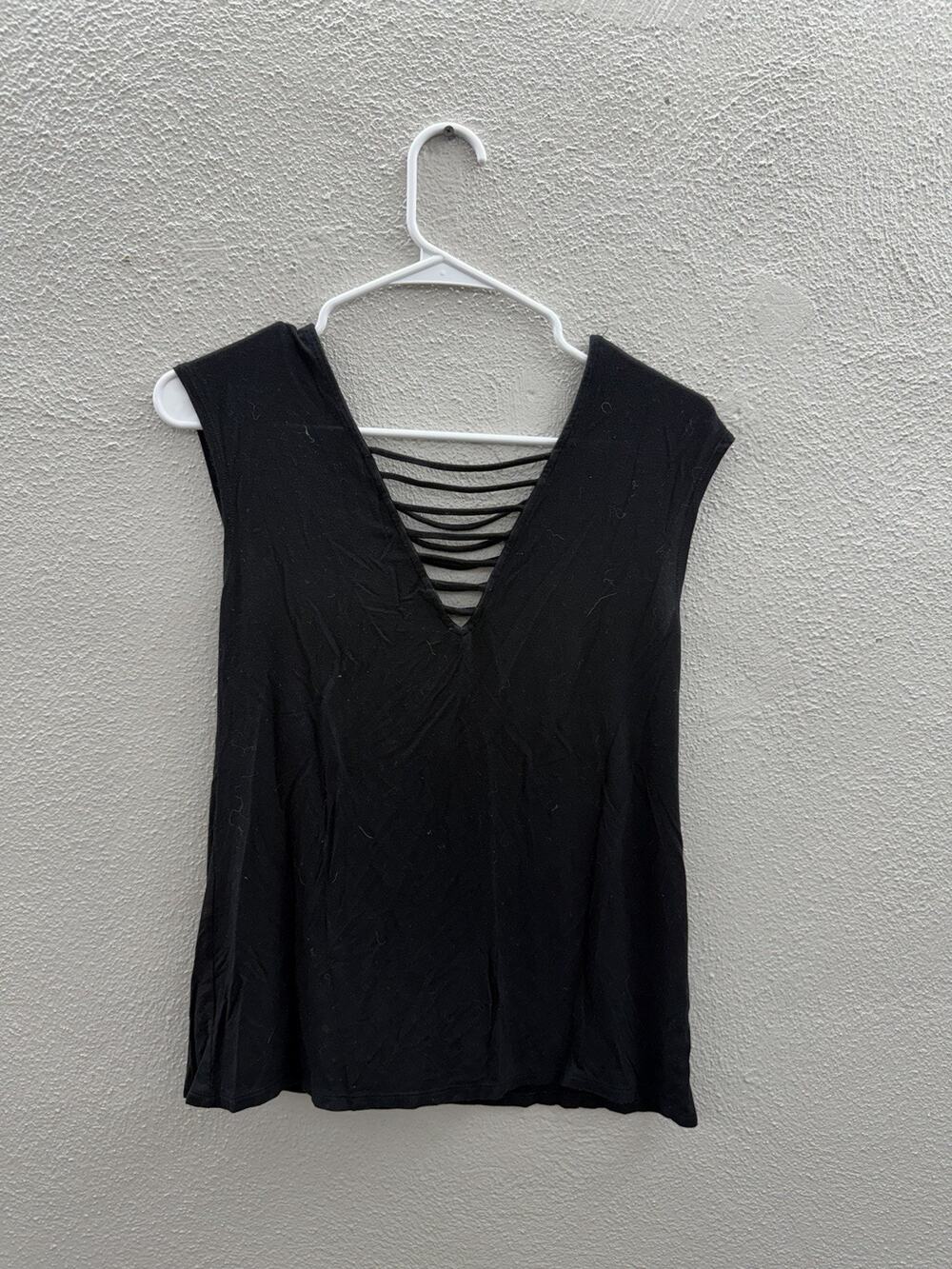 American Eagle Womens Tank Top Size XXS Black Sleeveless Strap Cut Out